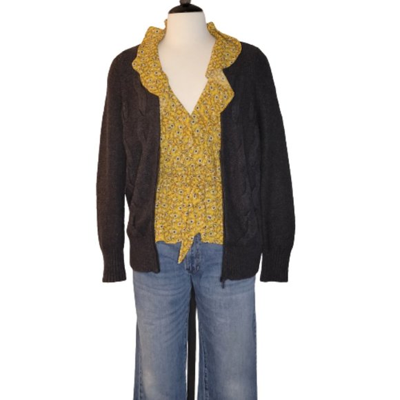 LOFT Dark Grey Women's Zip-Up Cable Knit Cardigan Sweater, Size L, NWOT - Picture 2 of 12